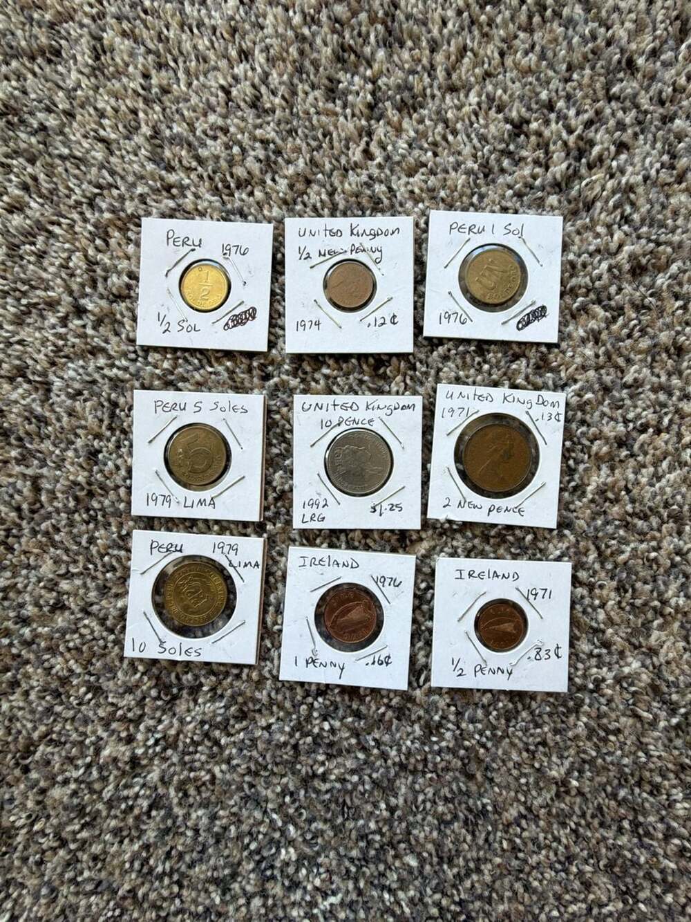 Vintage World Coin Collection 9-Piece Lot (Peru, UK, Ireland)
